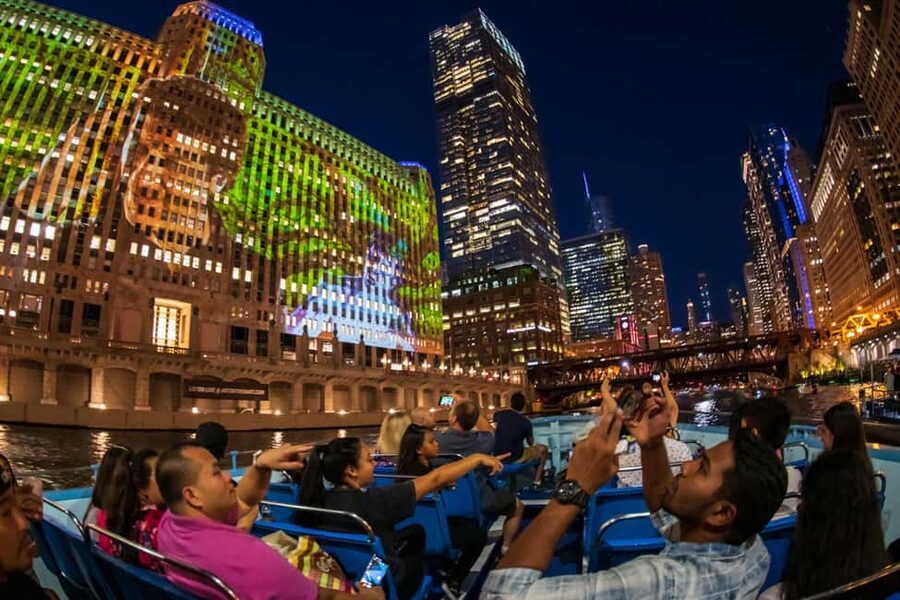 Chicago: Historic Gangsters & Twilight Tales Night Cruise - The skyline views: Tribune Tower, Wrigley Building, and Willis Tower