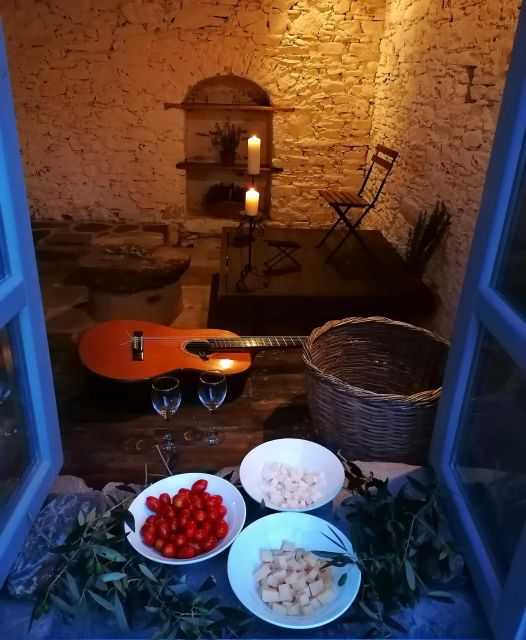 Classical guitar concert in a historic olive press - The twenty-minute interval with Naxos food and wine